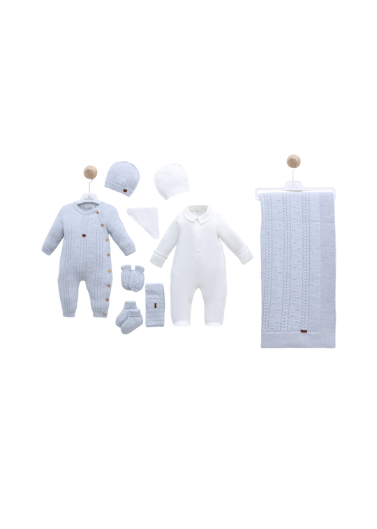 Set Maternitate Bleu 9 Piese cu Lana Merinos 3450 Leo King