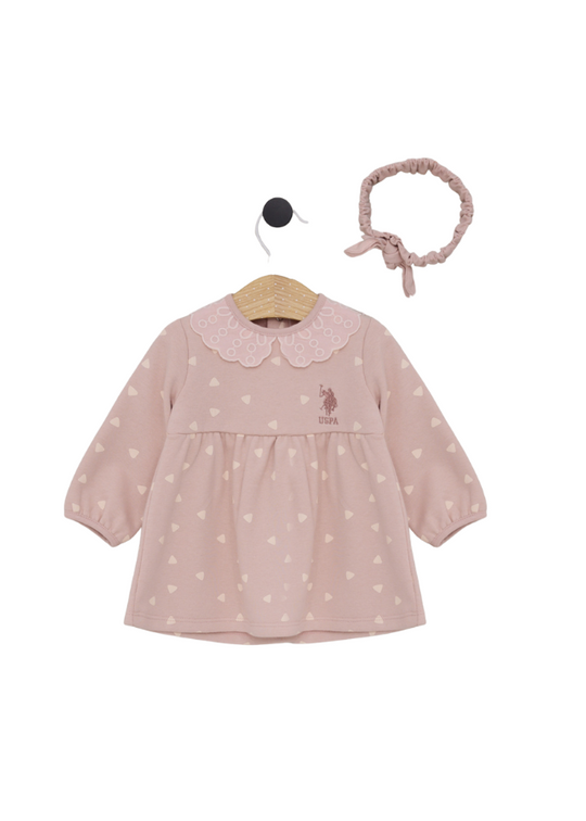 Powder Pink Long Sleeve Dress With Print Lace Collar USB2146 V1 Us Polo Assn