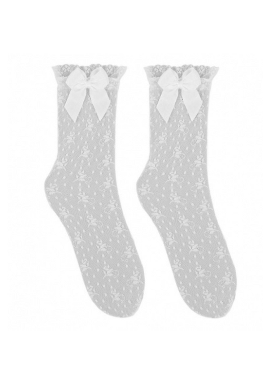White Long Lace Socks with Rips Bow 4501/2 col 200 Condor