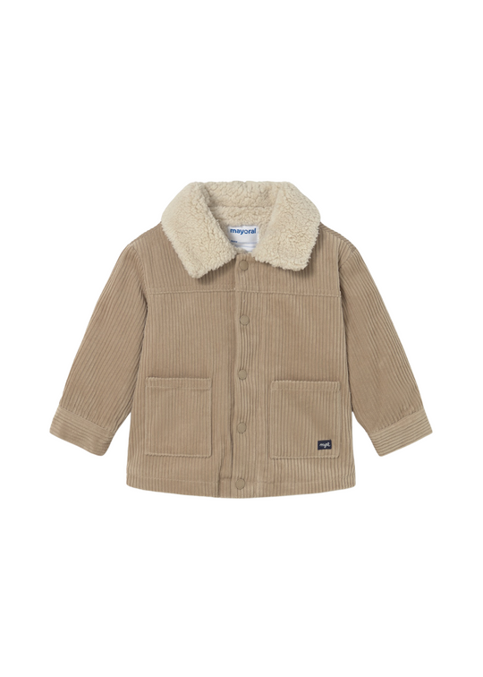 Beige Striped Jacket with Fur Collar 2419 Mayoral