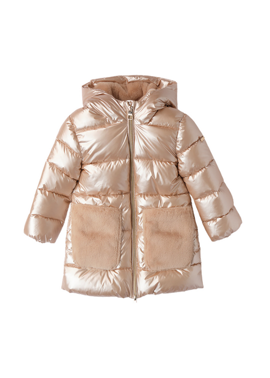 Metallic Beige Quilted Fas Jacket with Fur 4.A638.00 iDO