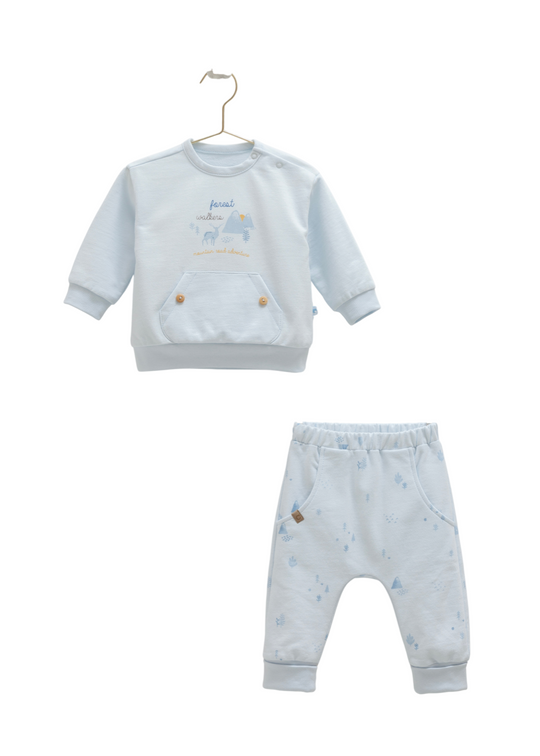 Set 2 Piese Bleu Bluza si Pantaloni cu Imprimeu Munti TKE2025 Mell Sweet Baby