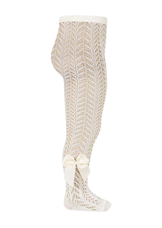 Cream Perforated Pattern Tights with Reps Bow 25301 Condor
