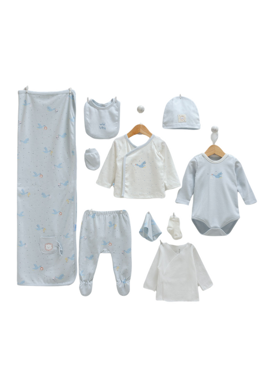 Set 10 Piese pentru Maternitate, Bleu cu Imprimeu Berze 9589 Mell Sweet Baby