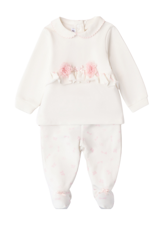 2 Piece Set Cream Velvet Blouse and Pants with Bow Print 3A705.00 Minibanda