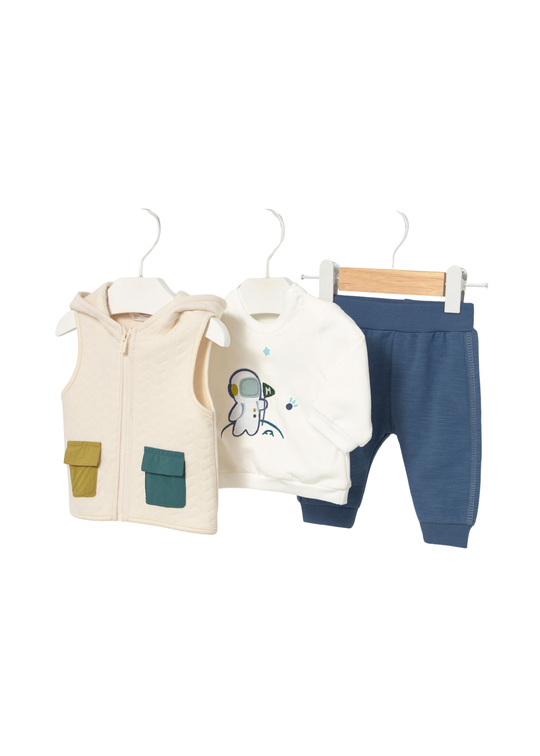 Set of 3 Pieces, Orange Waistcoat, Blue Sports Pants and Cream Blouse 2640 col 88 Mayoral