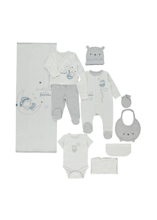 Set 10 Piese Maternitate Crem cu Gri cu Urs si Stea Z1063 Bebetto