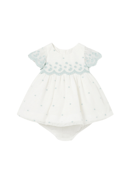 Rochie Ivory cu Broderie Verde cu Chilotel 1826 Mayoral