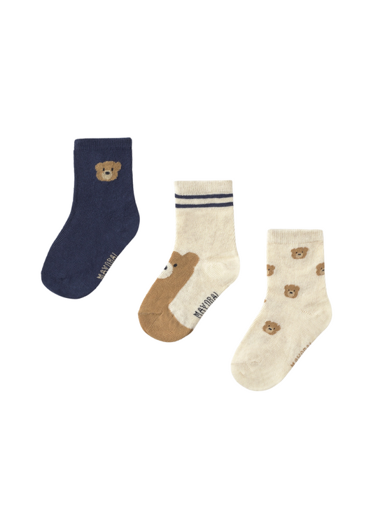 Set 3 Perechi de Sosete Bej cu Bleumarin cu Ursi 10008 Mayoral