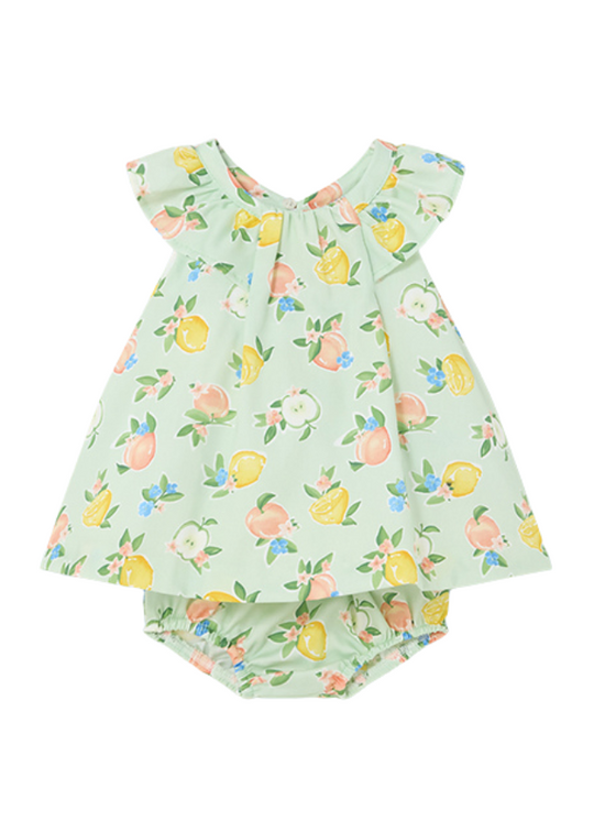 Green Satin Cotton Dress with Fruit Print with Panties 1834 Mayoral