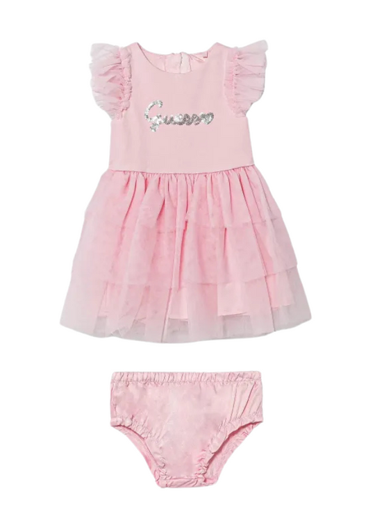 Pink Dress with Satin Bust and Tulle Skirt with Panties A5RK02 KAUH0 G65U Guess