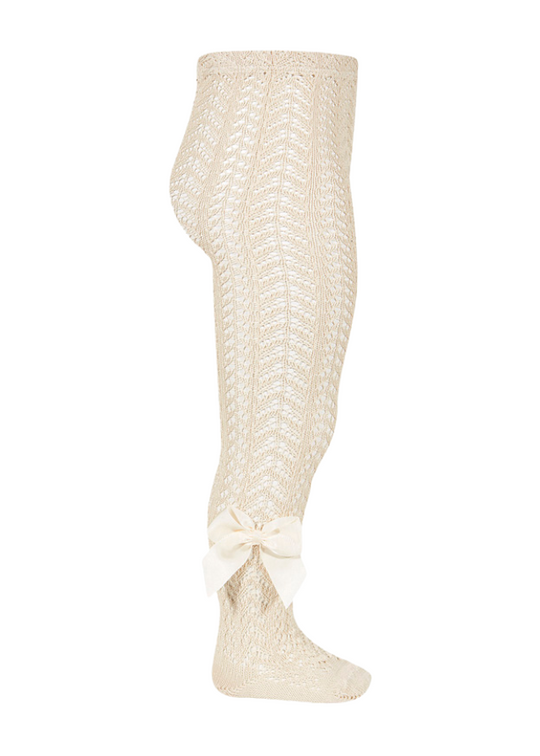 Beige Perforated Pattern Tights with Reps Bow 25301 Condor