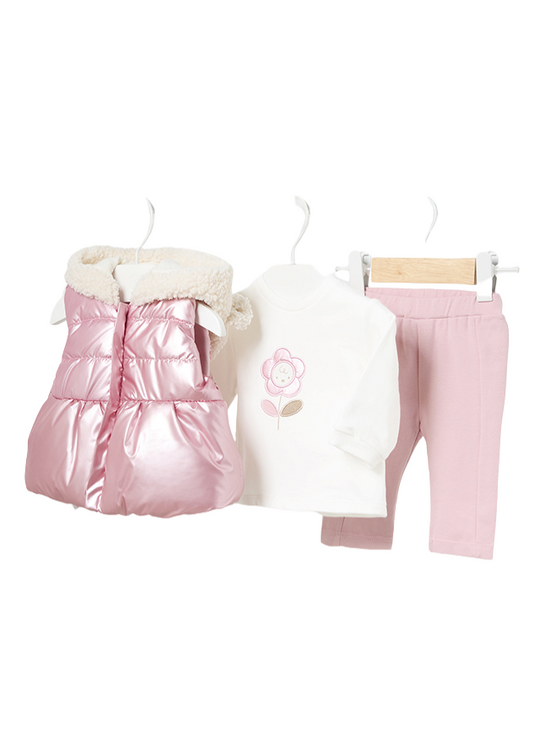 3 Piece Tracksuit Pink Blouse Pants and Vest made of Fas 2614 col 38 Mayoral