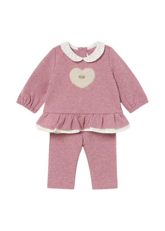 Set of 2 frieze blouse with heart and long pants 2507 Mayoral
