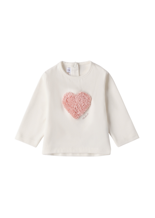 Cream Long Sleeve Blouse with Pink Heart 3.F711/00 Minibanda