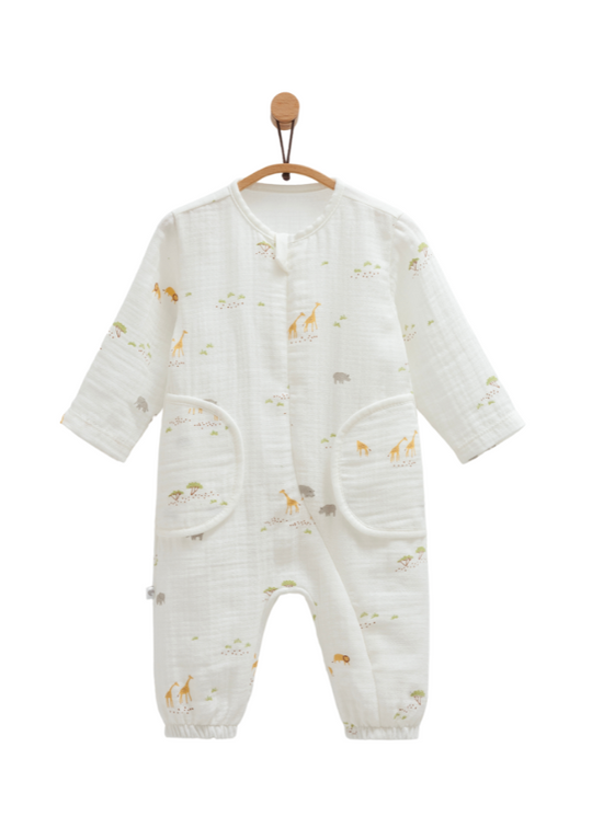 Salopeta Lunga Crem cu Fermoar cu Imprimeu Animale Safari Time TE1806 Mell Sweet Baby