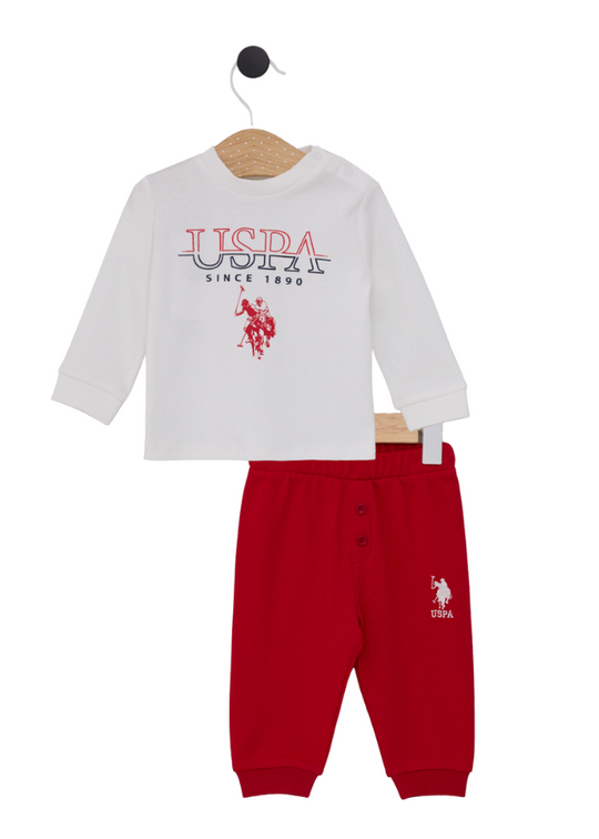 Casual 2 Piece Set Cream Blouse and Red Pants with Buttons USB2089 V2 Us Polo Assn