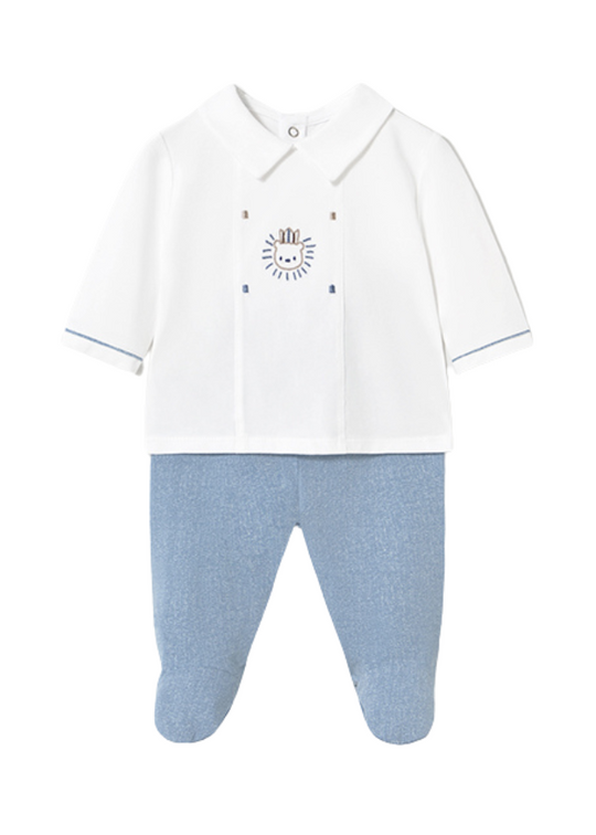 Set Pijama 2 Piese Bluza Alba cu Guler si Pantaloni Albastrii 1558 Mayoral