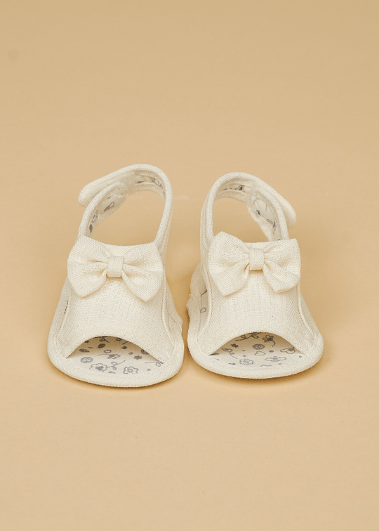 Sandale din Bumbac Crem cu Funda pentru Fetite 231226 Sinderella