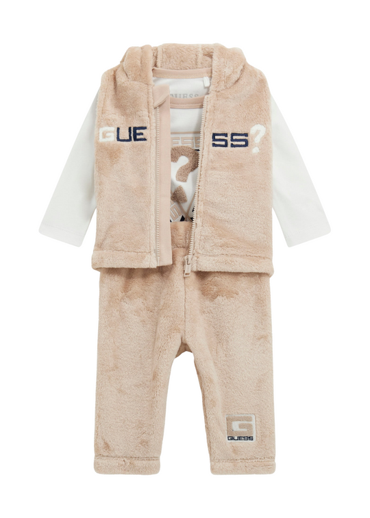 Set 3 Piese Vesta si Pantaloni Lungi Bej din Plus si Body cu Maneca Lunga P5BG07 WFRS0 G1FU Guess