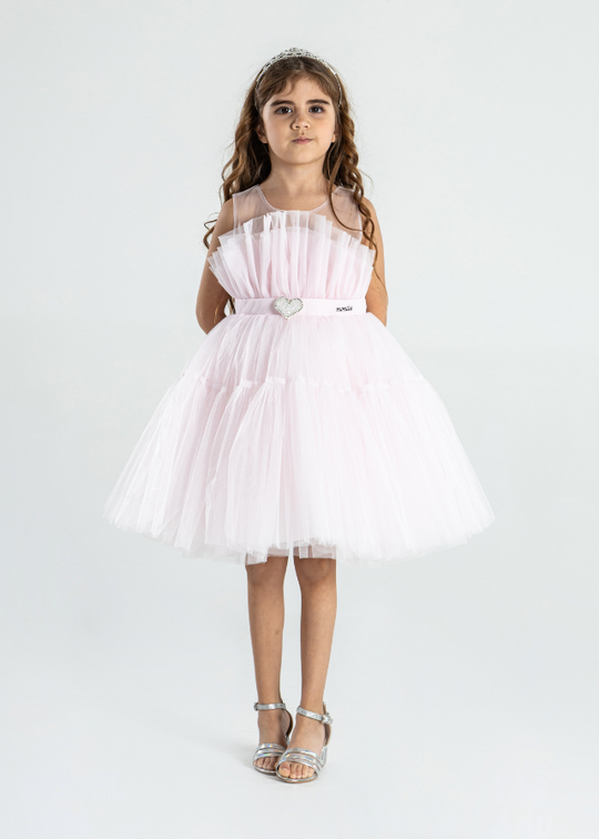 Pink Tulle Ceremony Dress with Tulle Ruffle on Bust 2994 Mon Princess