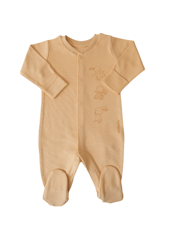 Salopeta din Bumbac Organic pentru Baietei, Bej cu Iepuri S71149 Kitikate