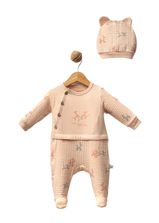 Organic Cotton Salmon Jumpsuit with Buttons Birth Party 2013 Bubbles