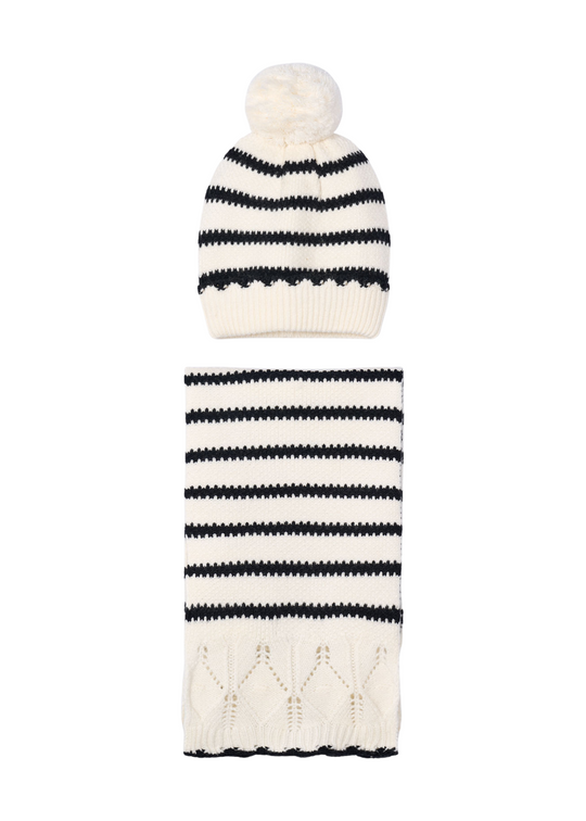 Set Caciula si Fular Crem cu Dungi Negre 10070 Mayoral