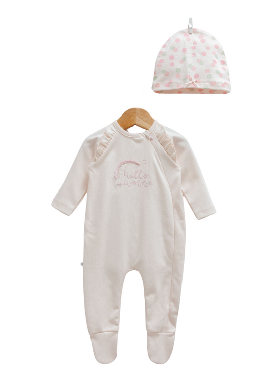 Long Salmon Jumpsuit with Zipper and Fes with Polka Dot Print 9631 Mell Sweet Baby
