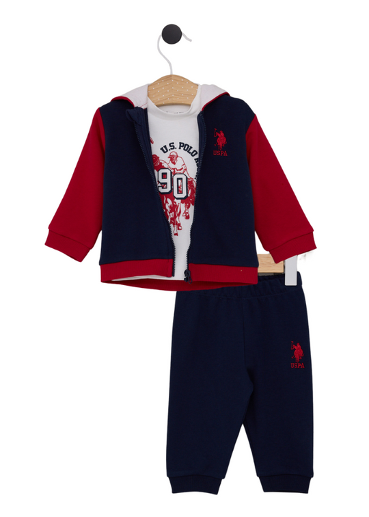 3 Piece Tracksuit Navy with Red USB2082 V1 Us Polo Assn