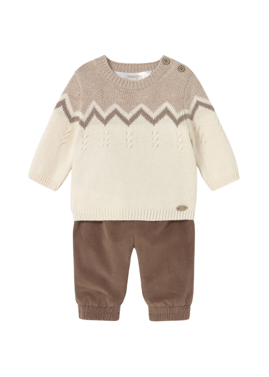 Set 2 Piese Pantaloni Lungi Raiat Maro si Pulover Bej 2580 Mayoral