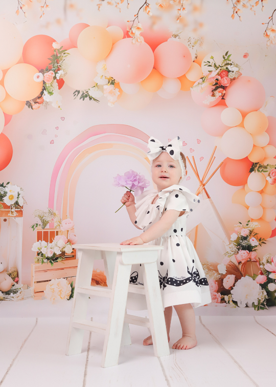 Doina Cream Dress Navy Blue Flowing Border AnneBebe