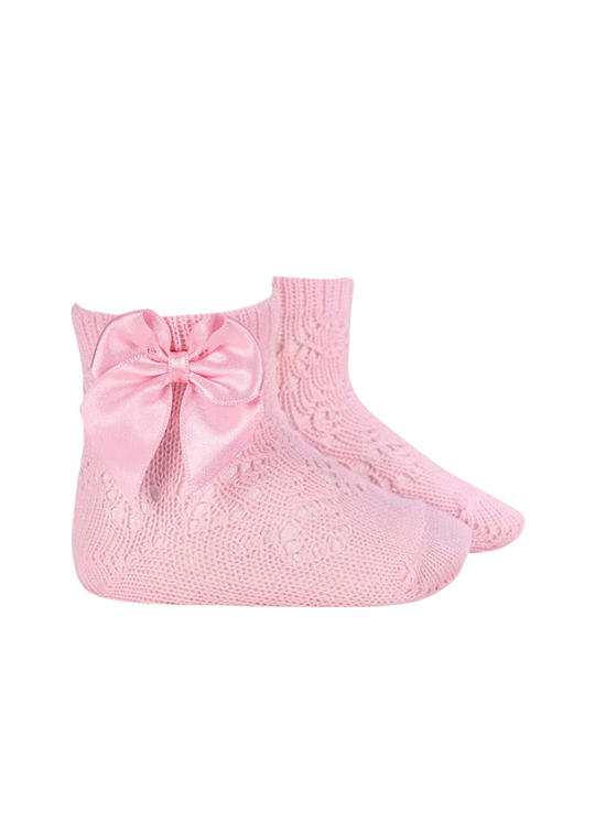 Pink Short Perforated Socks with Satin Bow 2506/4 Condor