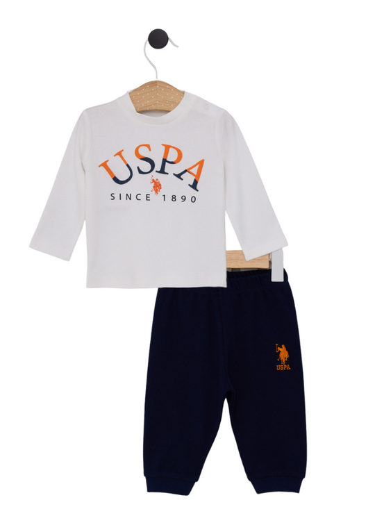 Casual 2 Piece Set Cream Blouse and Navy Blue Pants with Orange Detail USB2055 V1 Us Polo Assn
