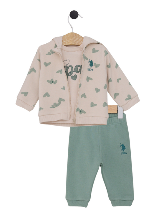 3 Piece Tracksuit Beige with Green USB2171 V1 Us Polo Assn