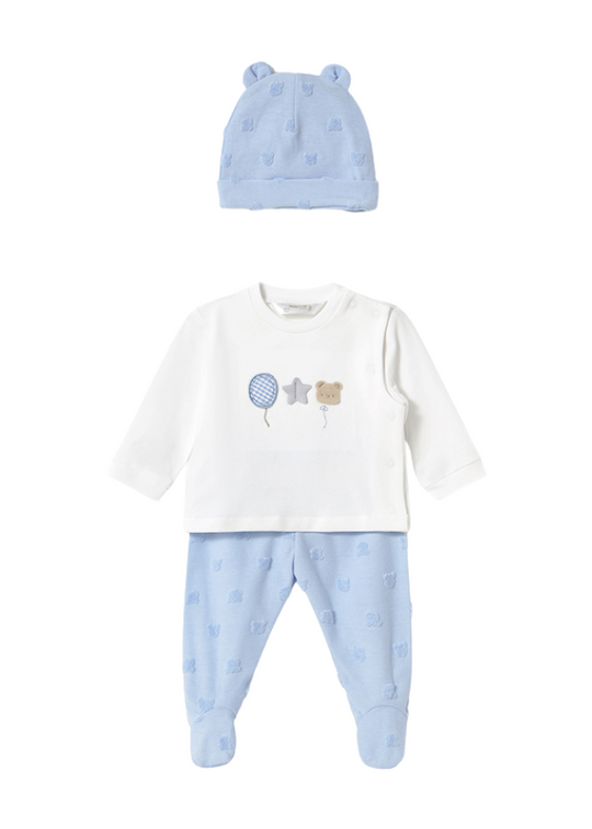 3 Piece Pajama Set Cream Blouse and Long Pants and Blue Headband 1557 Mayoral