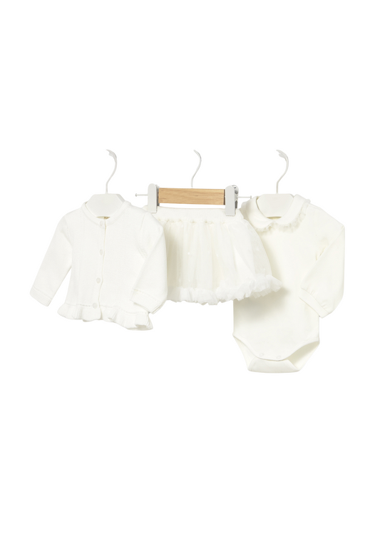 3-Piece Set Cream Glitter Tutu Cardigan and Bodysuit 2830 Mayoral