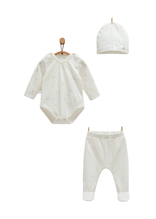 Set of 3 Cream Bodysuit with Sheep Pants and Mini Lamb Hat BPS1823 Mell Sweet Baby