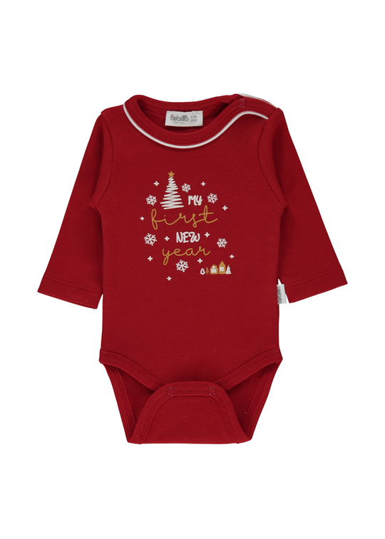 Body Rosu cu Maneca Lunga cu Brad de Craciun K5111 Bebetto