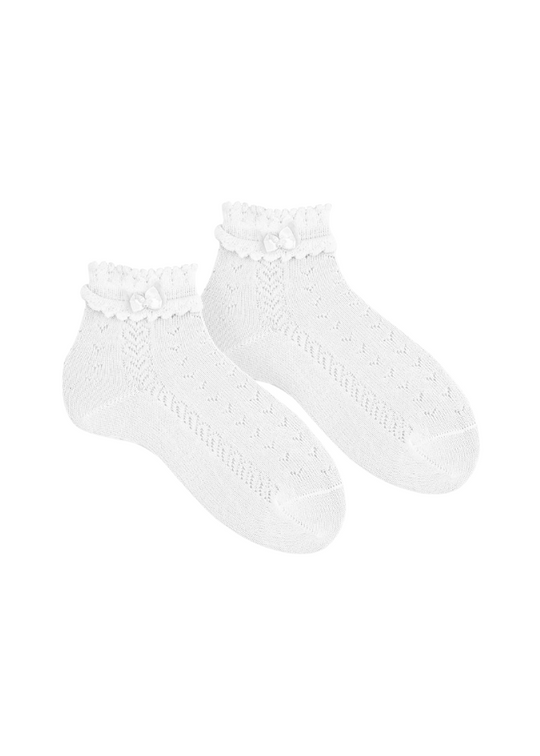 White Short Ceremony Socks with Small Satin Bow and Pearl 2765-4 Condor