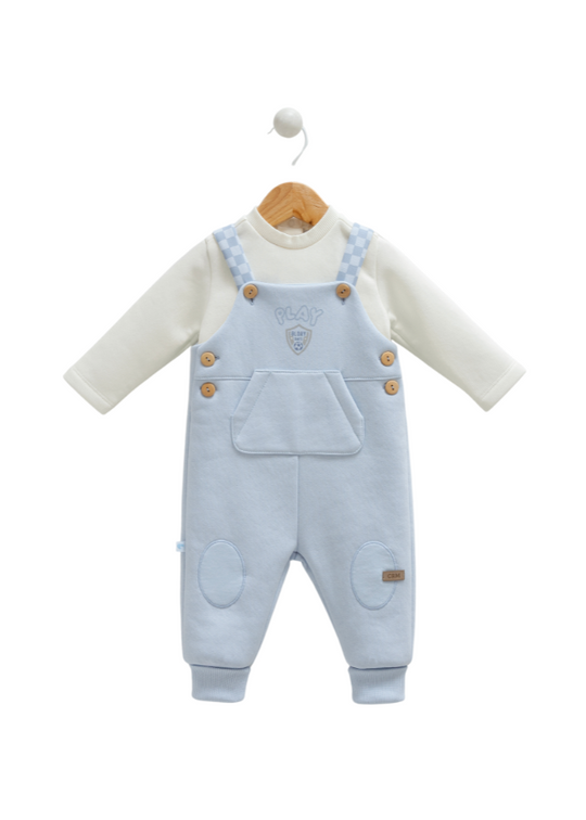 Set of 2 Pieces Blue Jumpsuit with Suspenders and Cream Blouse 1065 Mell Sweet Baby