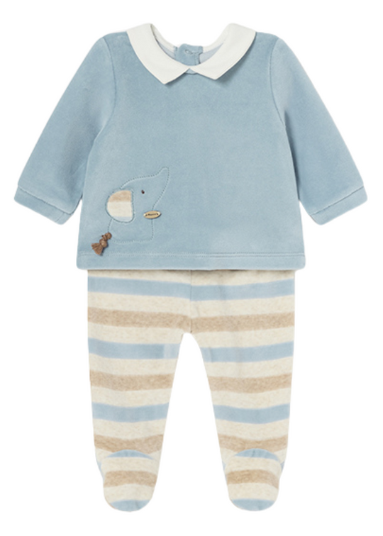 Set of 2 Velor Blue Blouse and Pants with Beige Stripes 2512 col 78 Mayoral