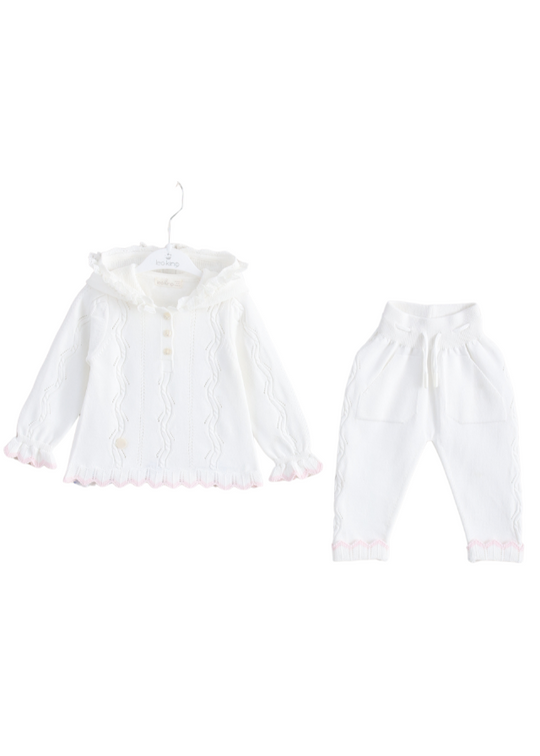 Set of 2 White Knitted Hoodie and Pants 8524 Leo King