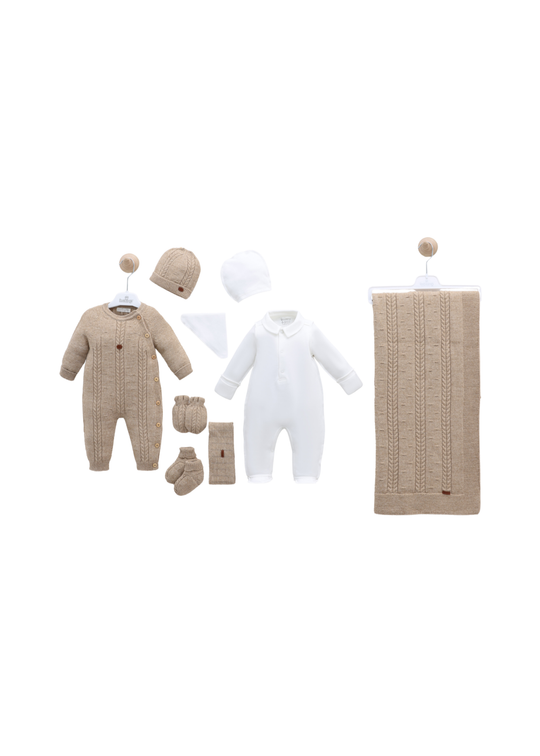 Set Maternitate Bej 9 Piese cu Lana Merinos 3450 Leo King