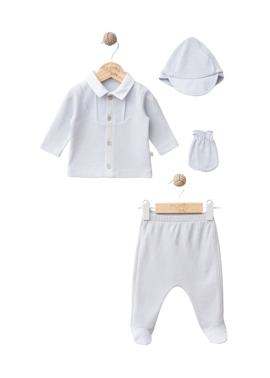 Set 4 Piese Nou Nascut Bleu cu Sapca 4389 MyMio