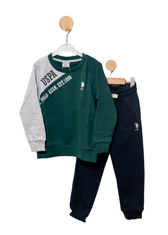 2 Piece Tracksuit Green Hoodie and Navy Blue Pants US1921-4 V1 Us Polo Assn