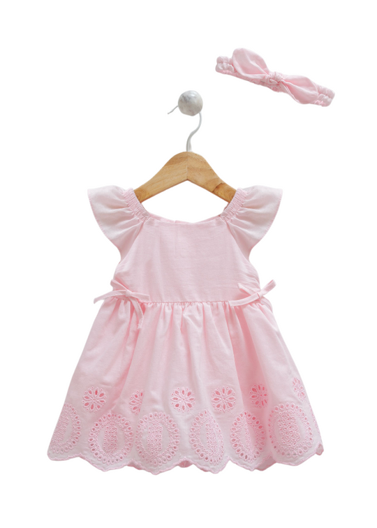 Pink cotton dress with broken embroidery 9775 Mell Sweet Baby