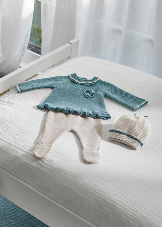 Set of 3 pieces Knitted Beige with Turquoise Blouse Pants and Fes 2502 col 38 Mayoral
