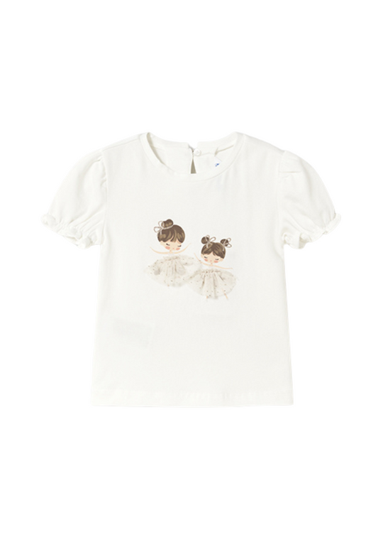 Cream T-shirt with Ballerina Print 1041 Mayoral