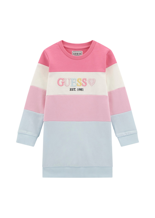 Rochie Bumbac cu Maneca Lunga Dungi Roz cu Bleu K5YK00 KA6R4 FBAE Guess